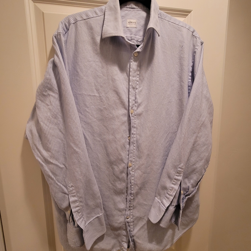 Giorgio Armani Men's Blue Striped Shirt